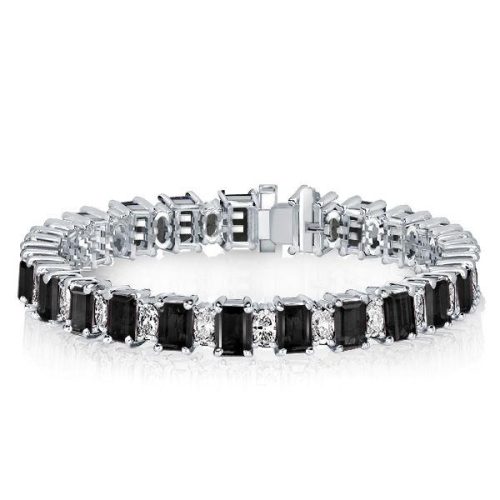 Alternating Black & White Sapphire Tennis Bracelet - Sterling Silver