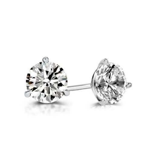 2.00 CT Round Cut White Sapphire Three Prong Stud Earrings in Sterling Silver