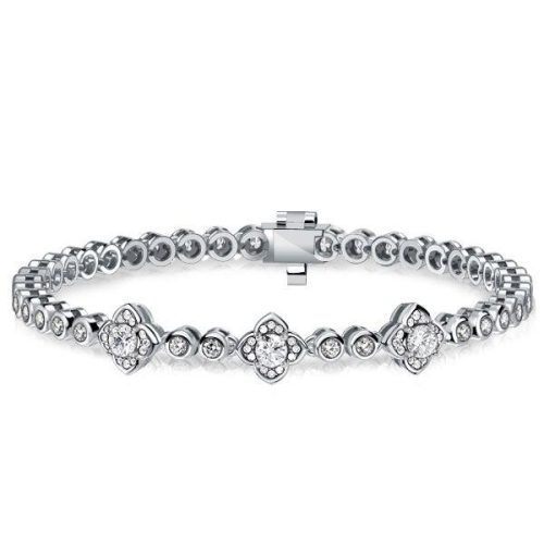 925 Sterling Silver Floral Round Cut CZ Bracelet for Wedding (6-9 Inches)