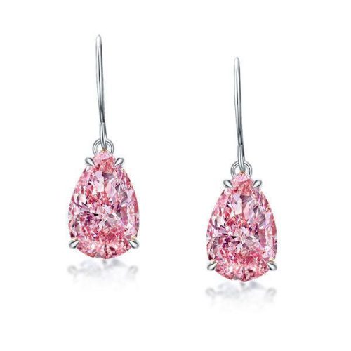 925 Sterling Silver Pear Cut Pink Drop Earrings for Women