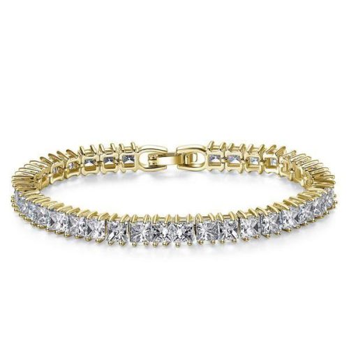 18K Gold Plated Sterling Silver Princess-Cut White Sapphire Tennis Bracelet